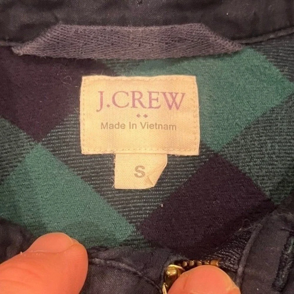 J.Crew Womens Small Flannel Half-Zip Pullover Long Sleeve Shirt Plaid Green Blue